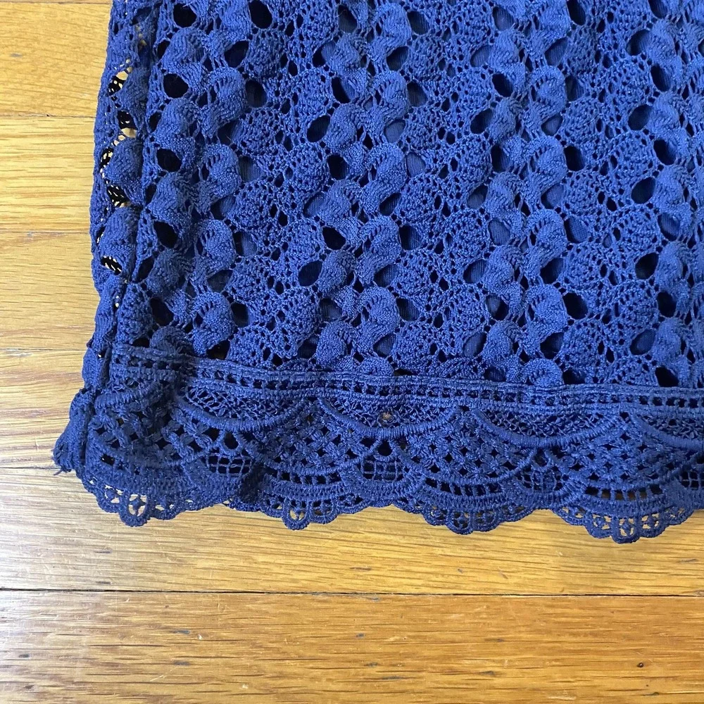 Self Esteem Shirt Womens XL Navy Crochet Lace Long Sleeve Scalloped Hem Lined